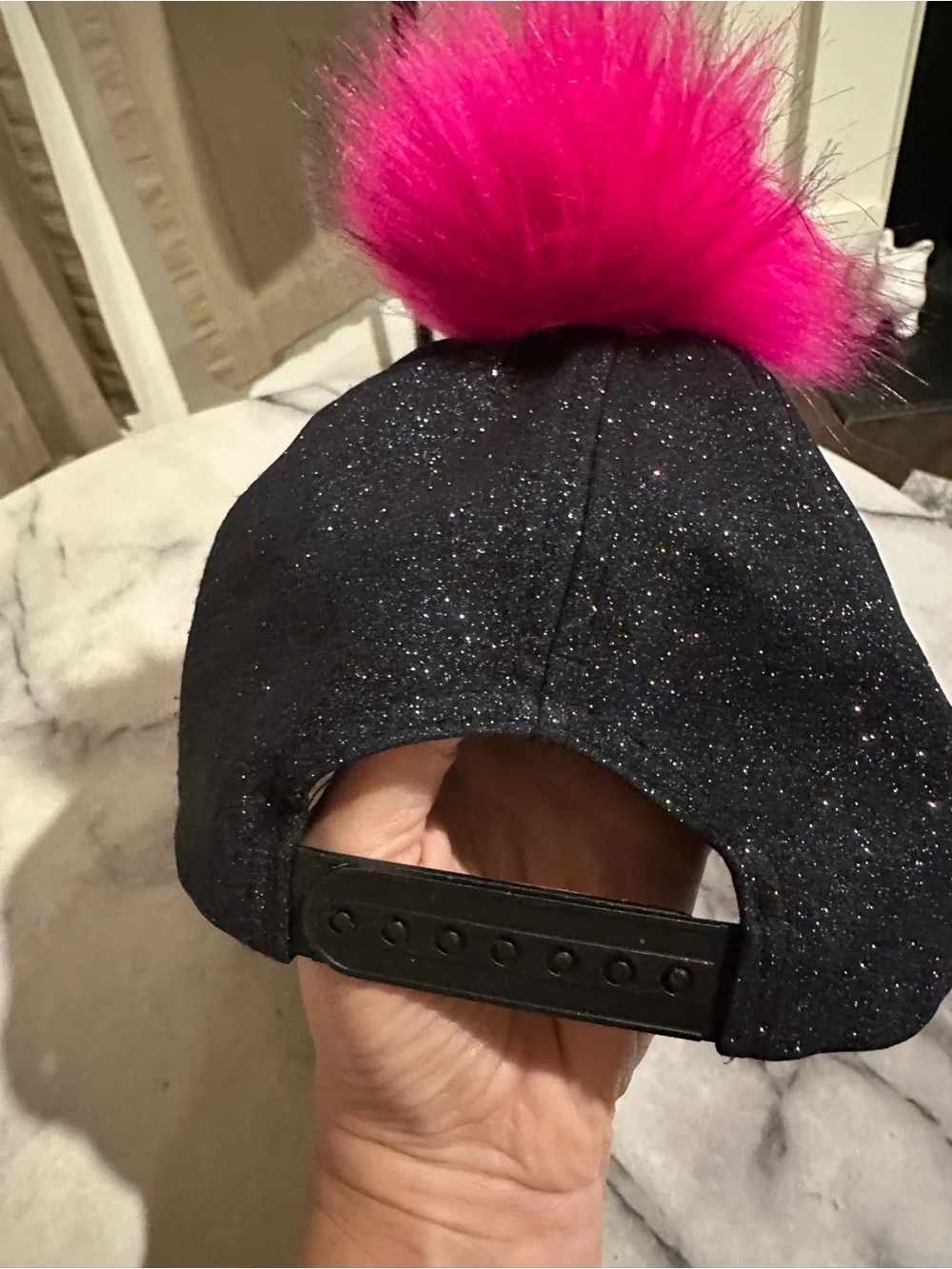 Primark Black Glitter Kids Cap with Bright Pink Pom
